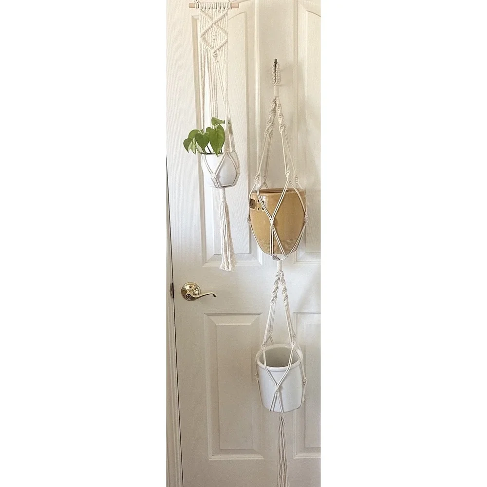 Lot Of 2 Macrame 1 Double Tier Plant Hanger 1 Single Boho Pots Not Included Boho